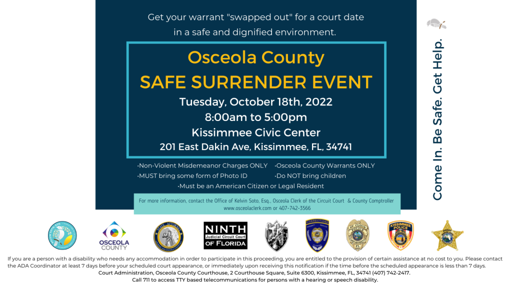 Kelvin Soto, Esq. Osceola Clerk of the Circuit Court & County Comptroller’s Office Hosts Safe Surrender Event